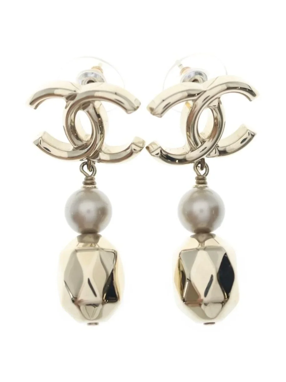 Chanel CC Logo Pearl Earrings Gold